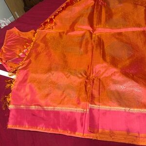 Orange Peach Kanchipuram Silk Saree